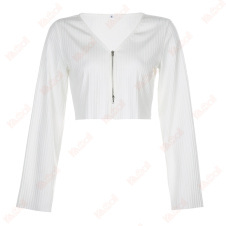 zipper white plain long sleeves
